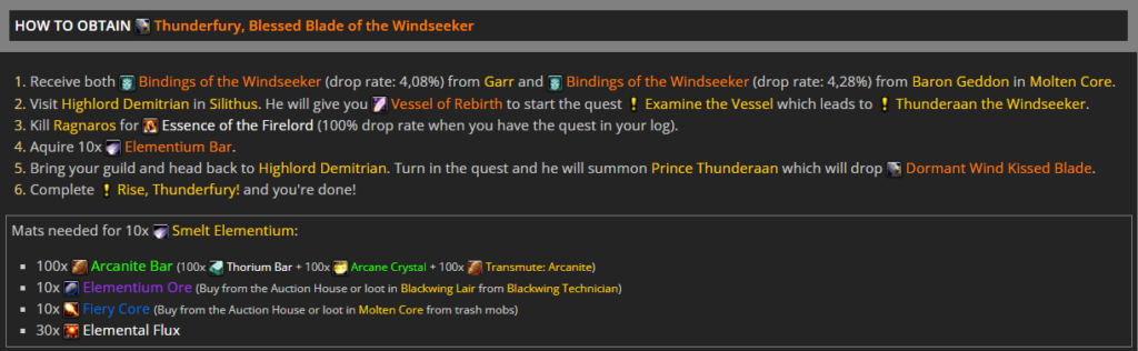 TLDR How to obtain Thunderfury from a Wowhead comment