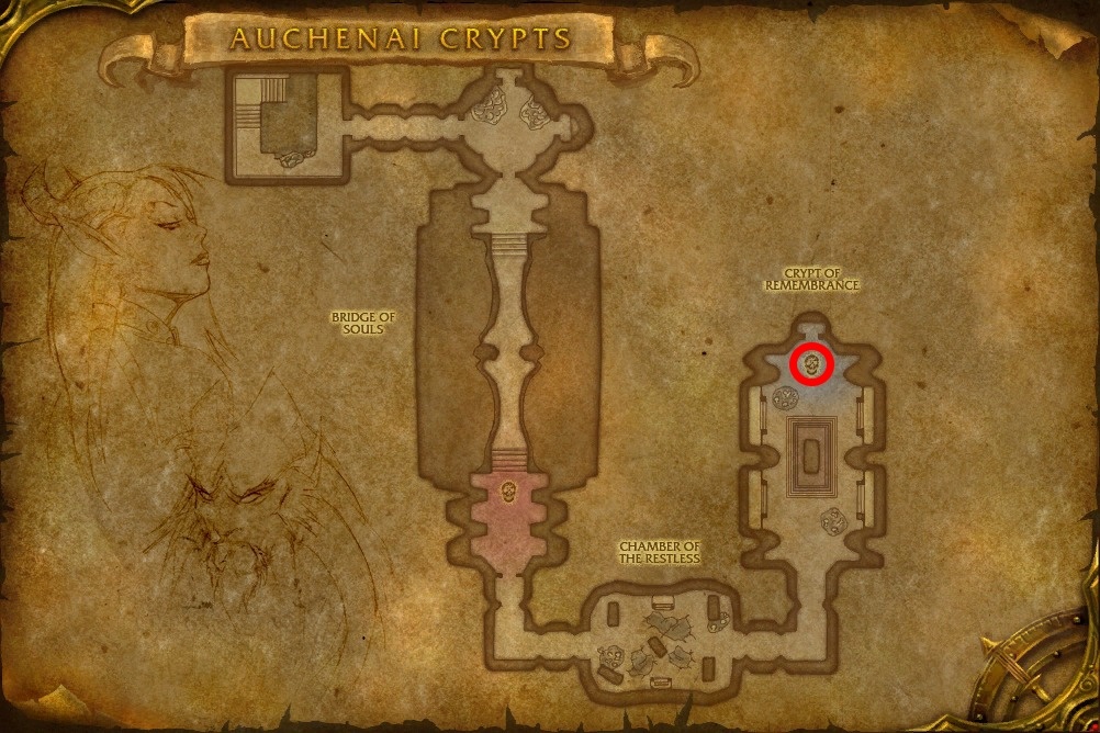 Exarch Maladaar map location from Auchenai Crypts in TBC Classic