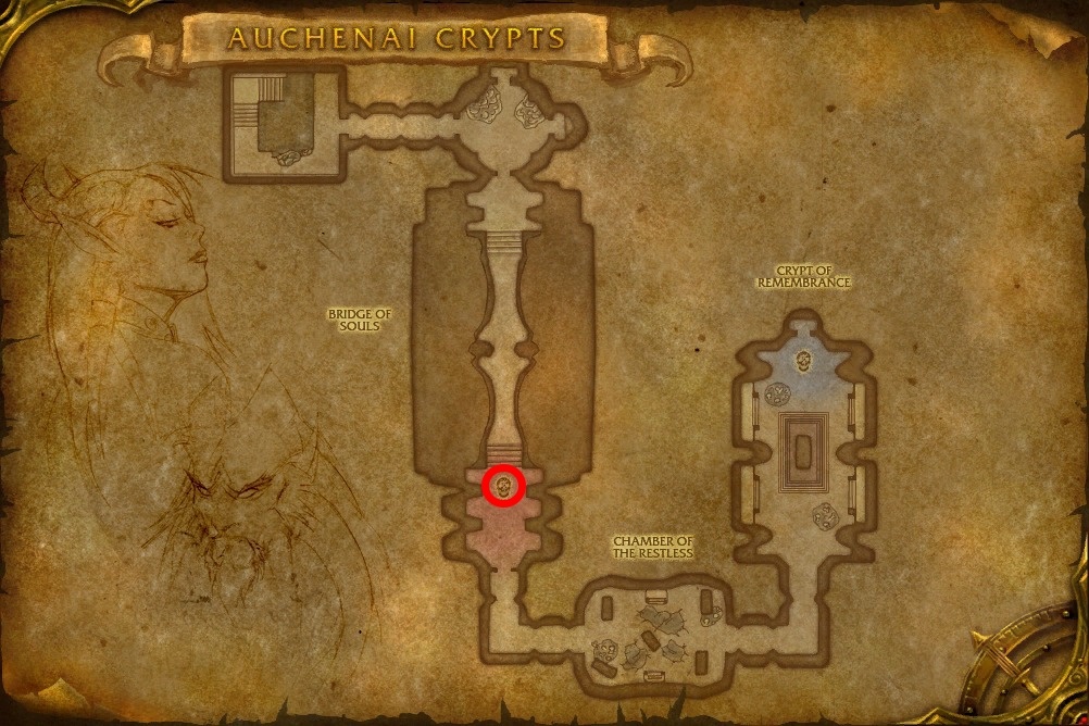 Shirrak the Dead Watcher map location from Auchenai Crypts in TBC Classic