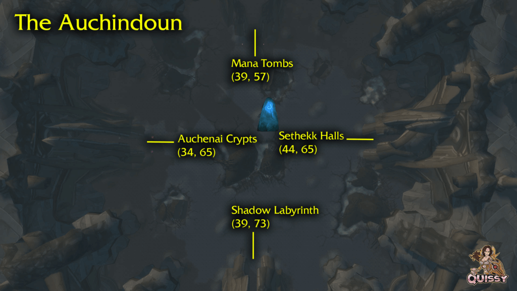 The Auchindoun dungeon locations Mana Tombs Sethekk Halls Shadow Labs Labyrinth Auchenai Crypts