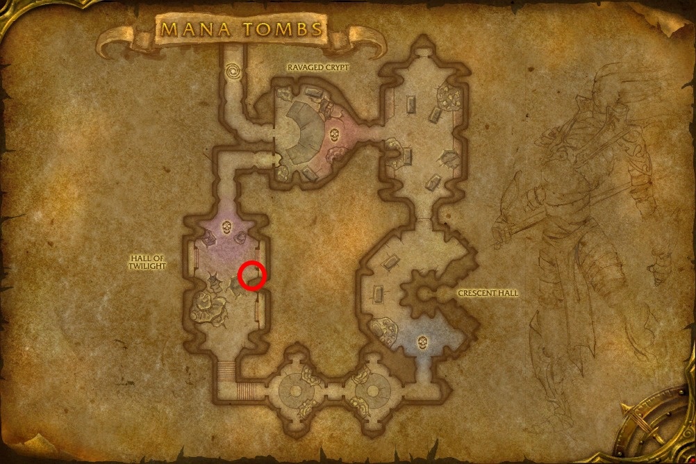 Yor map location in Mana Tombs in TBC Classic