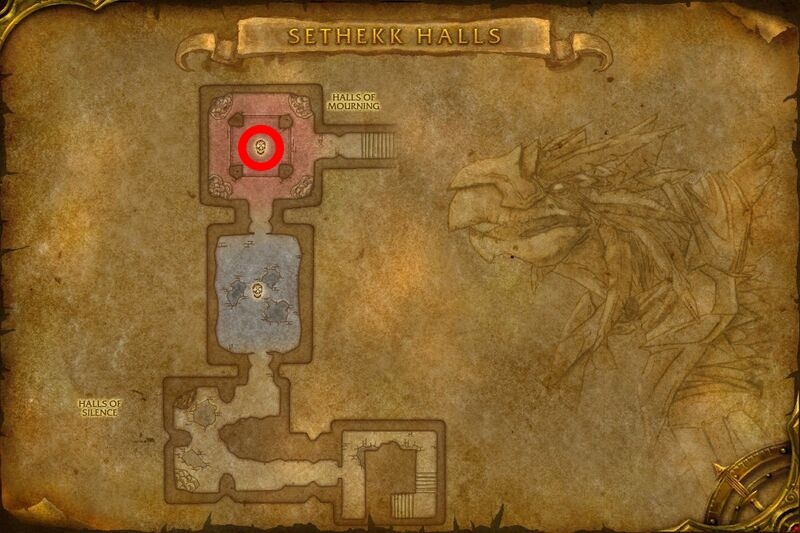Talon King Ikiss map location in Sethekk Halls in TBC Classic