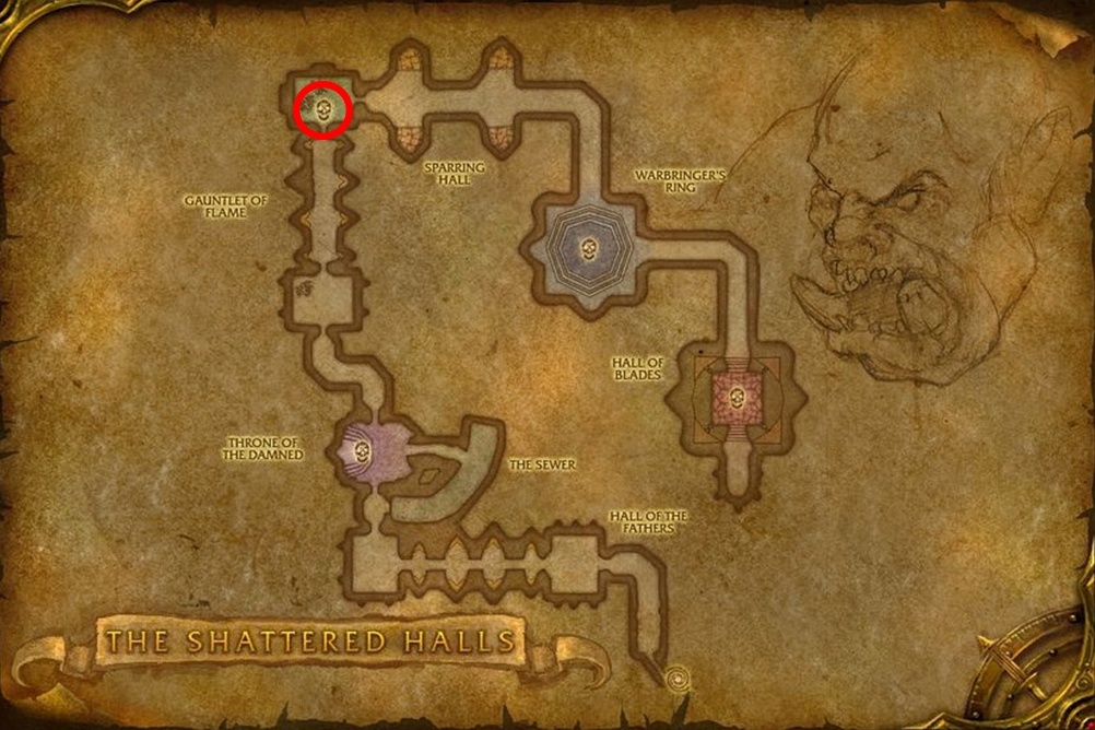 Blood Guard Porung map location from The Shattered Halls in TBC Classic