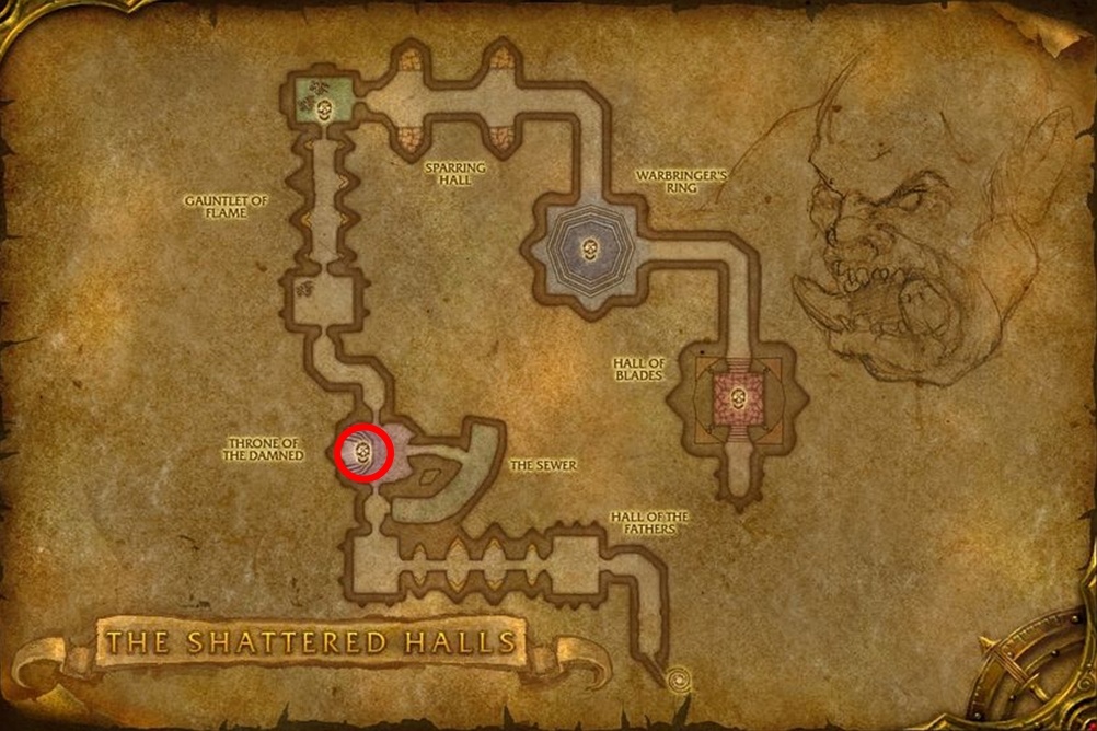 Grand Warlock Nethekurse map location from The Shattered Halls in TBC Classic