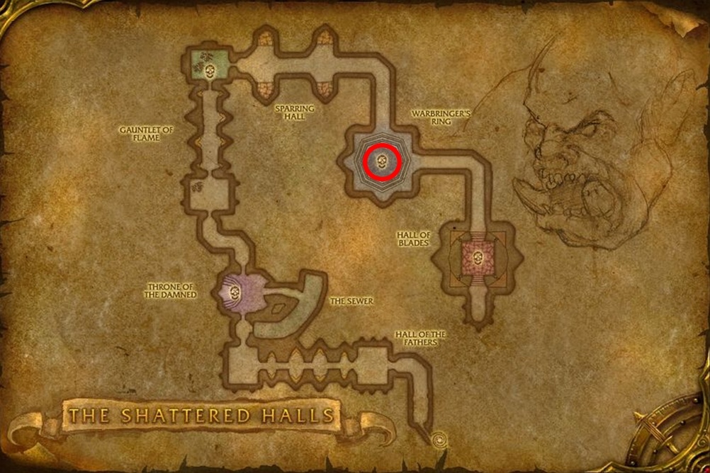 Warbringer Om'rogg map location from The Shattered Halls in TBC Classic