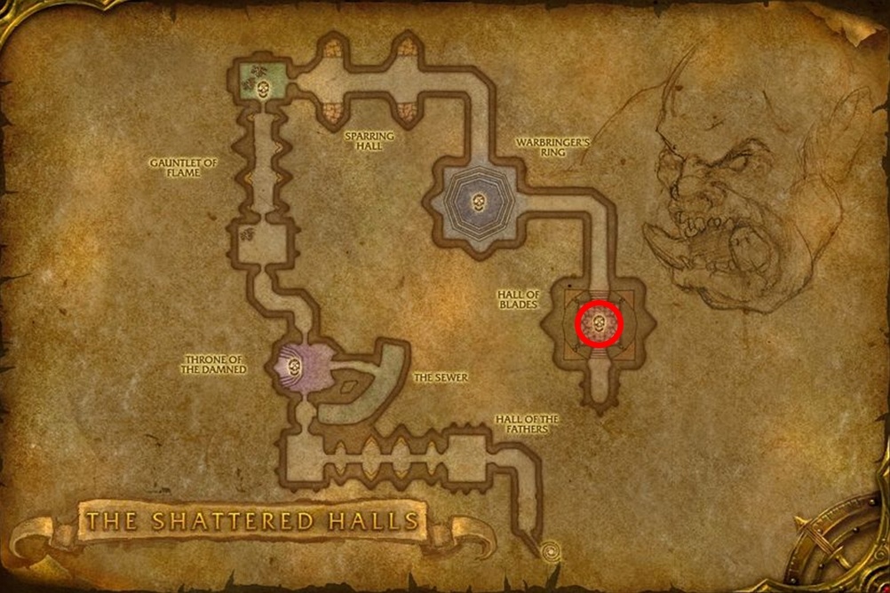 Warchief Kargath Bladefist map location from The Shattered Halls in TBC Classic