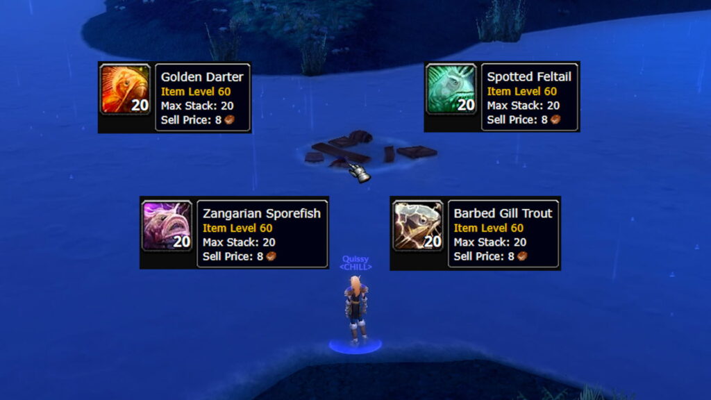 TBC Classic Fish: Golden Darter, Spotted Feltail, Zangarian Sporefish, Barbed Gill Trout