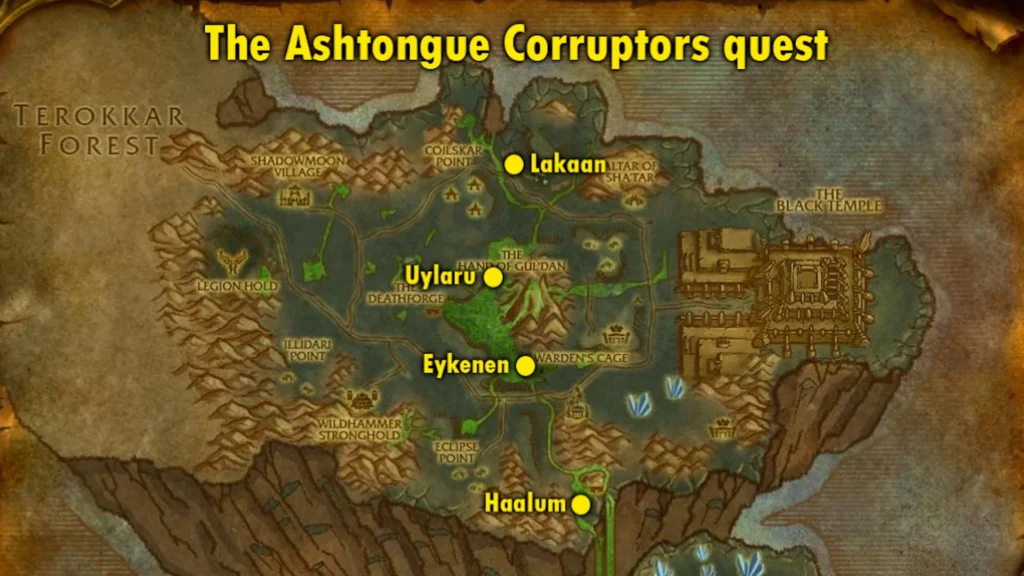 Map locations for The Ashtongue Corruptors quest in Shadowmoon Valley