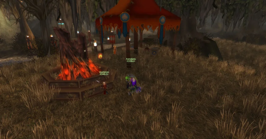 "Midsummer Fire Festival celebration area in TBC Classic Anniversary with bonfires, quests, and seasonal event decorations