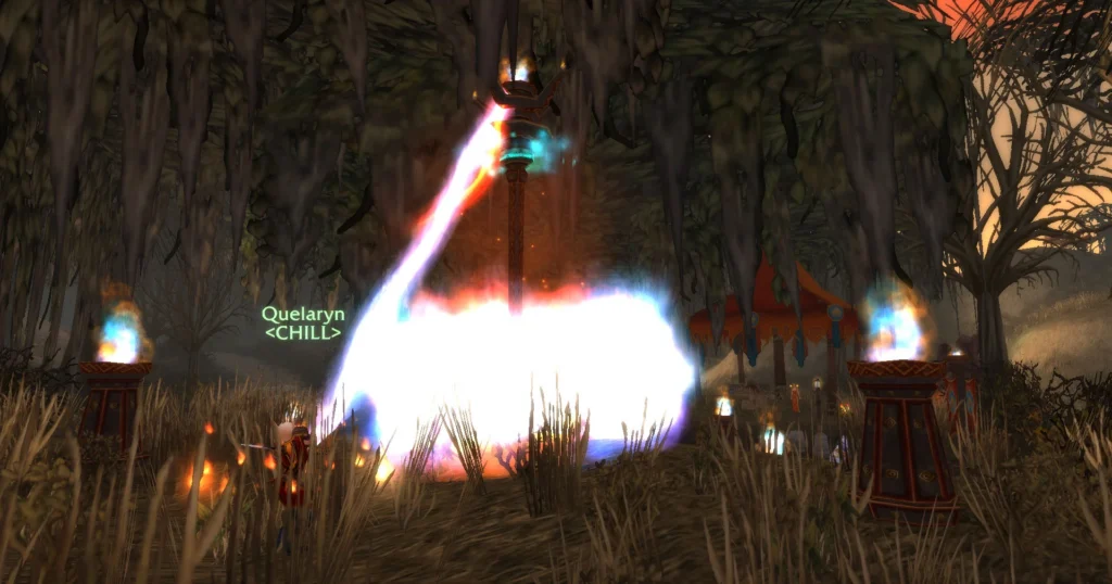 Character dancing at a Ribbon Pole during the Midsummer Fire Festival in TBC Classic Anniversary