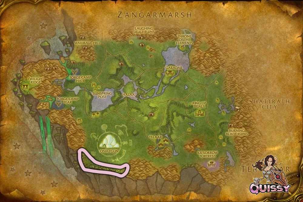 Mote of Earth farming route in Nagrand for TBC Classic