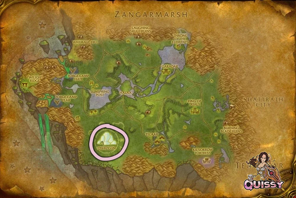 Mote of Shadow farming route in Nagrand for TBC Classic