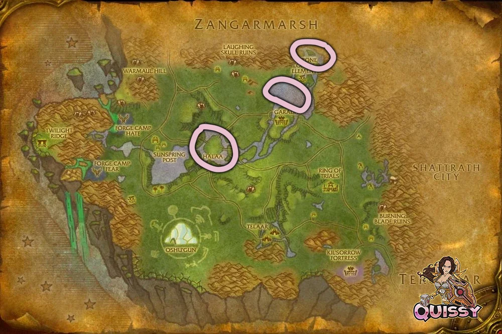 Mote of Water farming route in Nagrand for TBC Classic