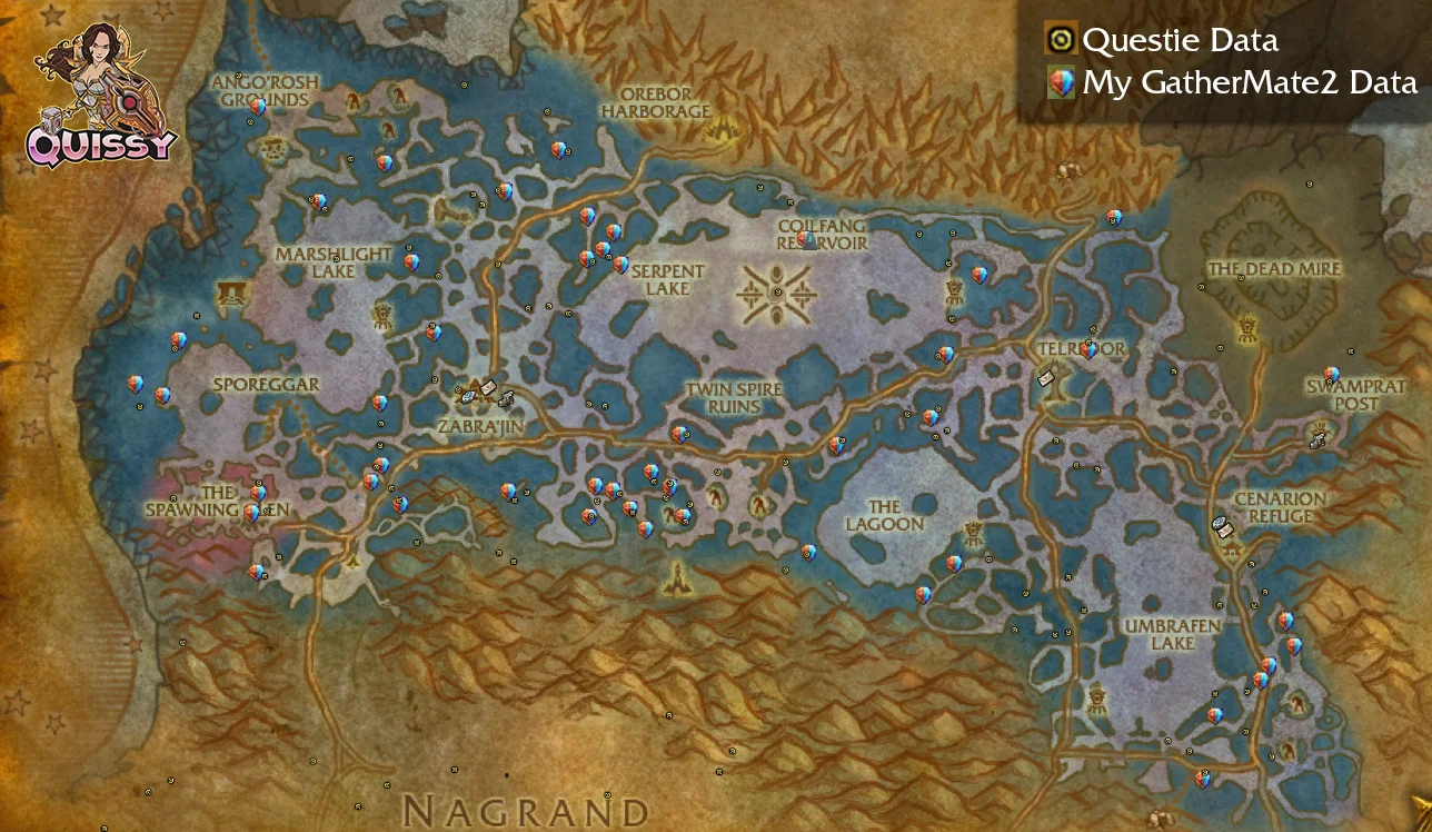 Swamp Gas Mote of Water Engineer farming route in Zangarmarsh for TBC Classic