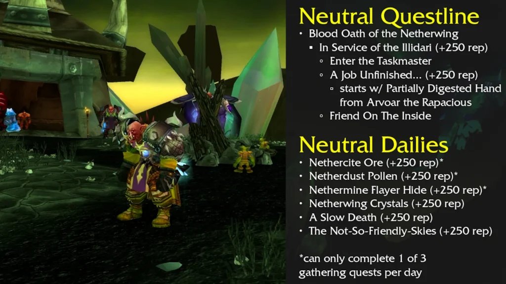 Netherwing Neutral quests and first daily quests on Netherwing Ledge
