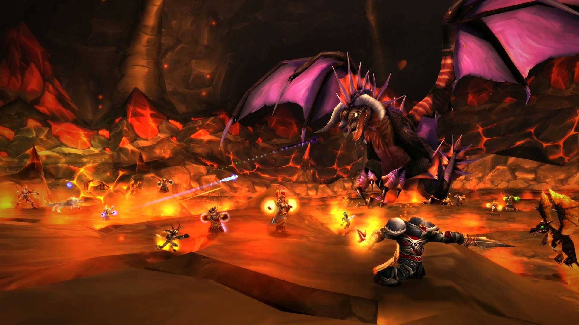 WoW Classic raid group battling Onyxia inside her lair