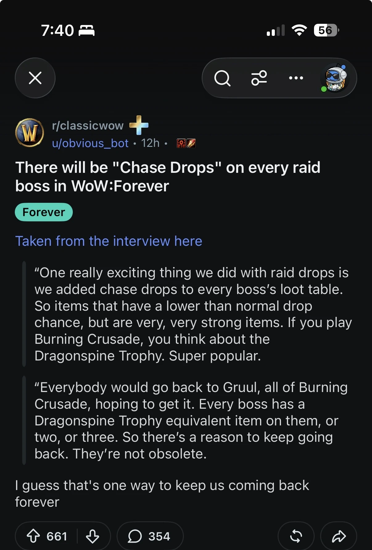 WoW Forever raid boss chase drops