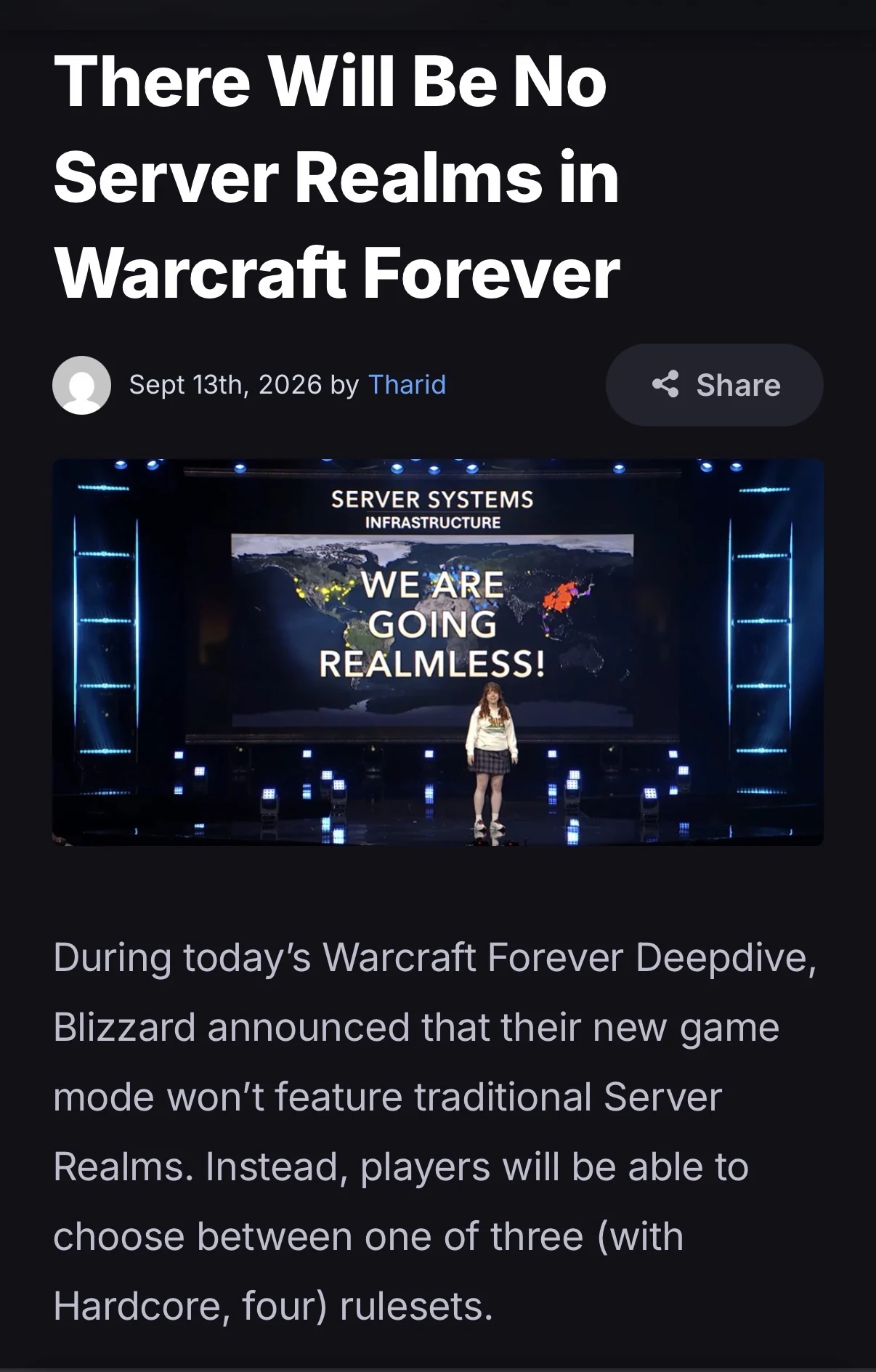 WoW Forever realmless server infrastructure announced at BlizzCon 2026