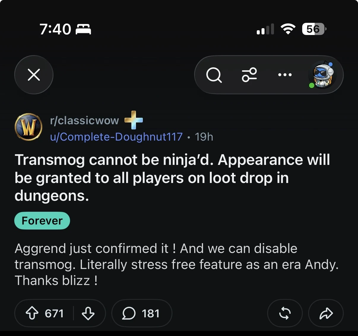 WoW Forever optional transmog appearance system